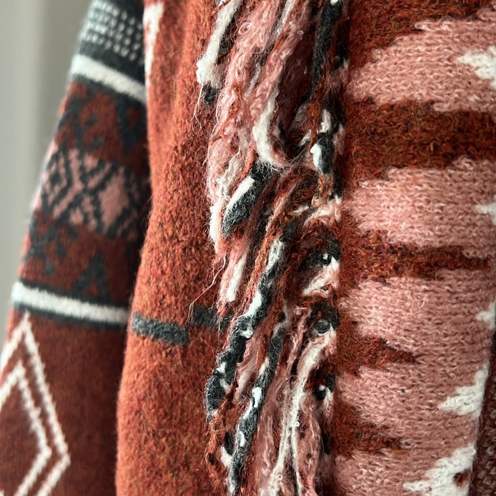 Doe & Rae Aztec Open Front Fringe Cardigan Sweater Brown Multi Size L EXCELLENT! - Picture 10 of 16